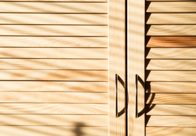 Wood window jalousie close up.